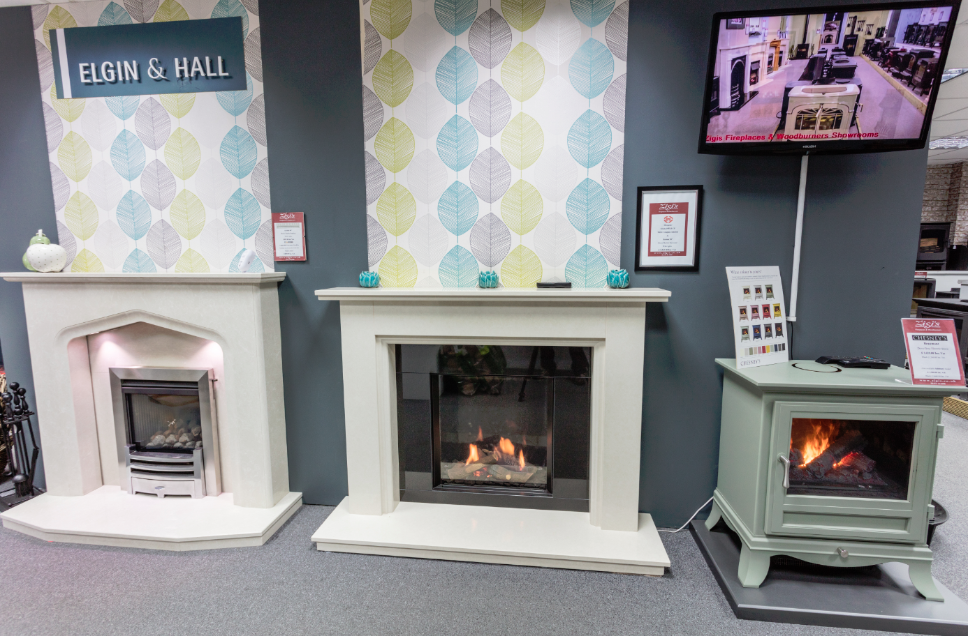 Elgin & Hall Fireplaces in the Zigis Colchester Showroom