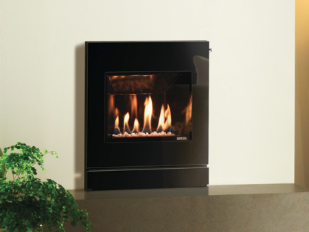 Gazco Logic™ HE Designio2 Glass Inset Gas Fire with white stone fuel bed