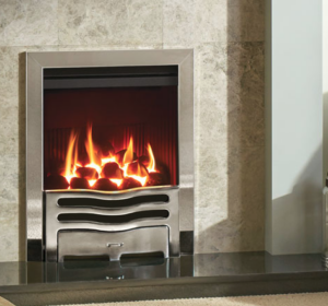 Gazco Logic™ HE Wave Inset gas fire in Polished Chrome effect.