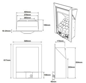 Trent Hi Line HE Gas Fire Dimensions
