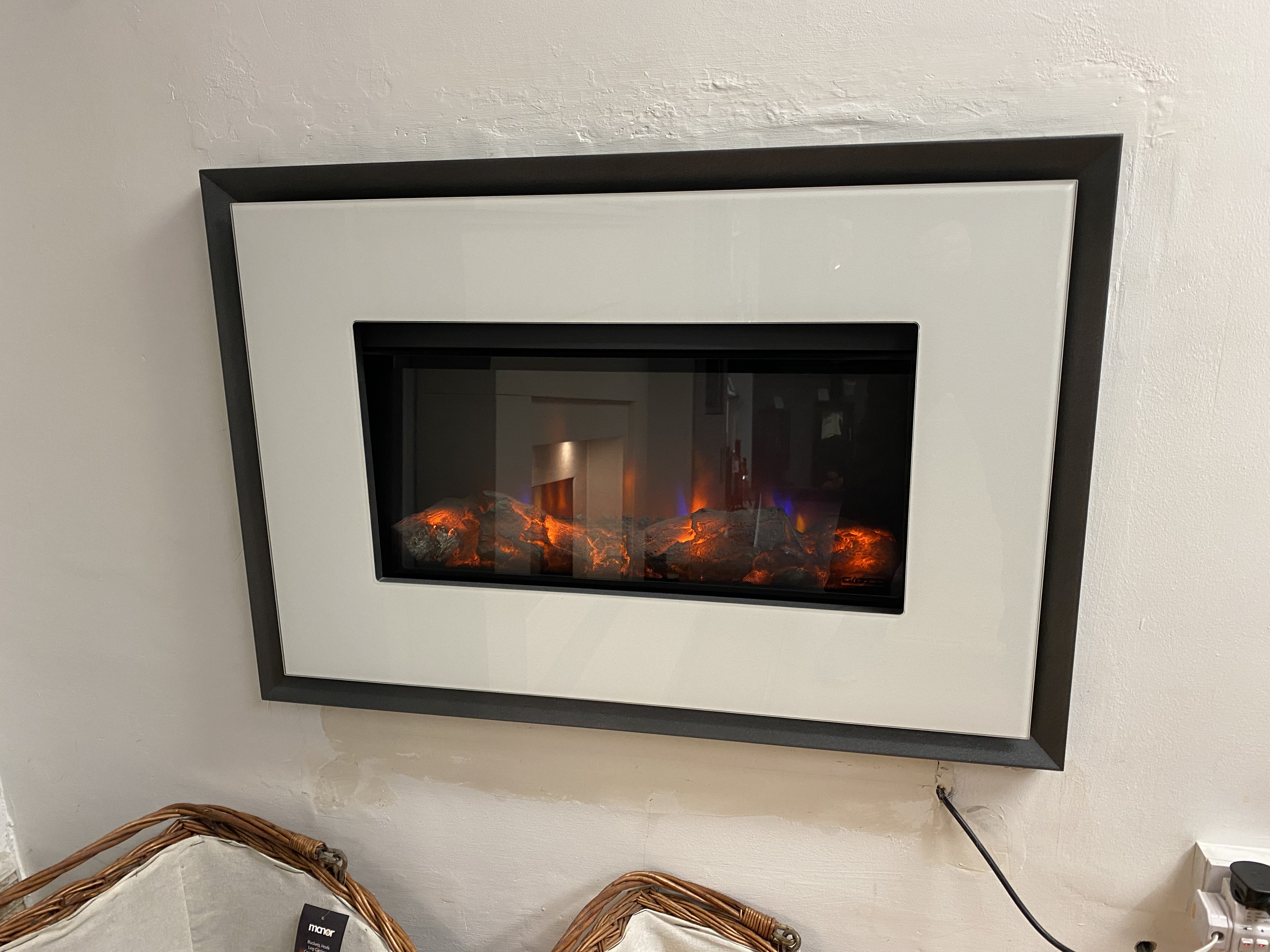 Gazco Riva2 670 Electric Fire with Evoke White Glass u0026 Graphite Back  Ex-Display (Norwich Shop) - Zigis Fireplaces