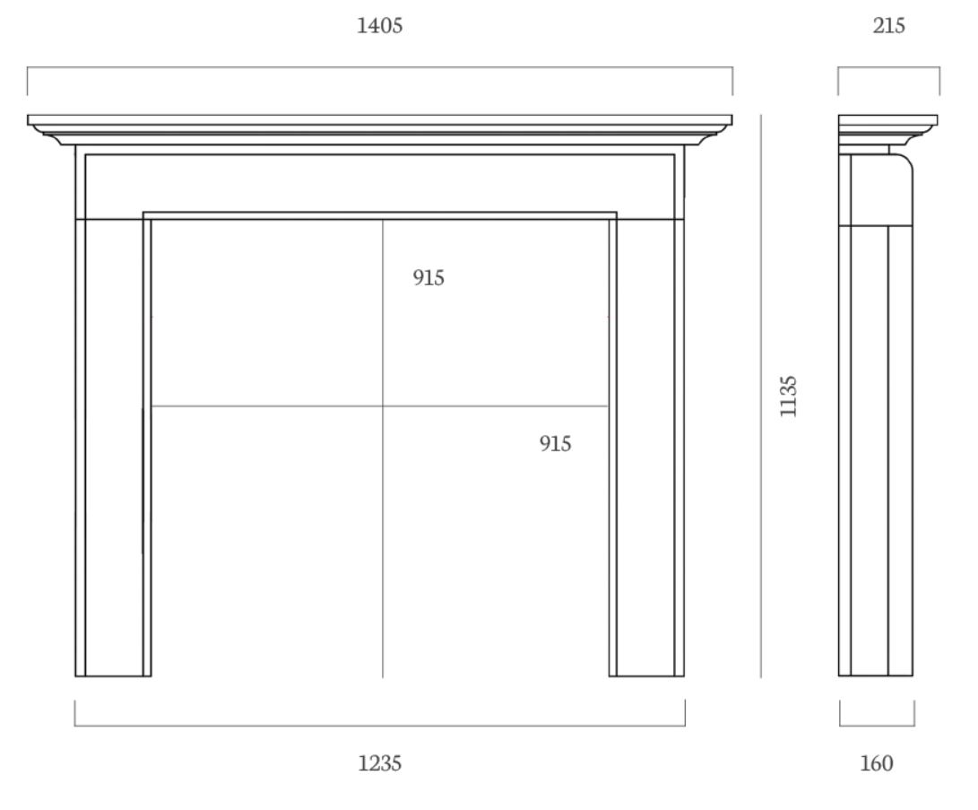 The Colby 54″ fireplace mantel dimensions