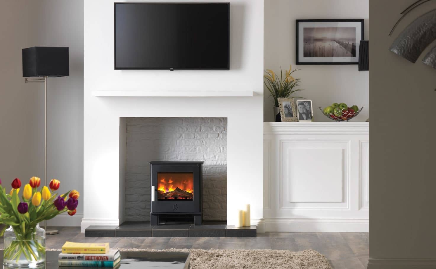 ACR Malvern-e Electric Stove with mantel and decor ACR Malvern-e Electric Stove with mantel and decor