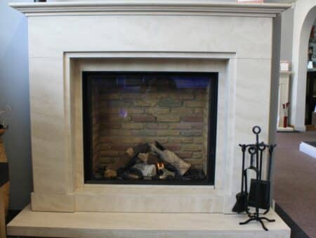 Natura 60" Jersey Suite in Marsden Beige Natural Limestone with the DRU Maestro 75 EcoWave Gas Fire