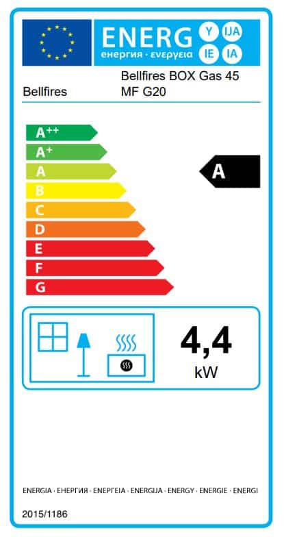 Box 45 Gas Fire Energy label Box 45 Gas Fire Energy label