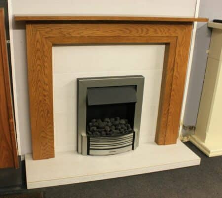 Trent Fireplaces Solid Wood 54" Surround in Dark Oak Finish with Madison White Tile Set and Selected Inset Electric Fire (Chelmsford Shop)