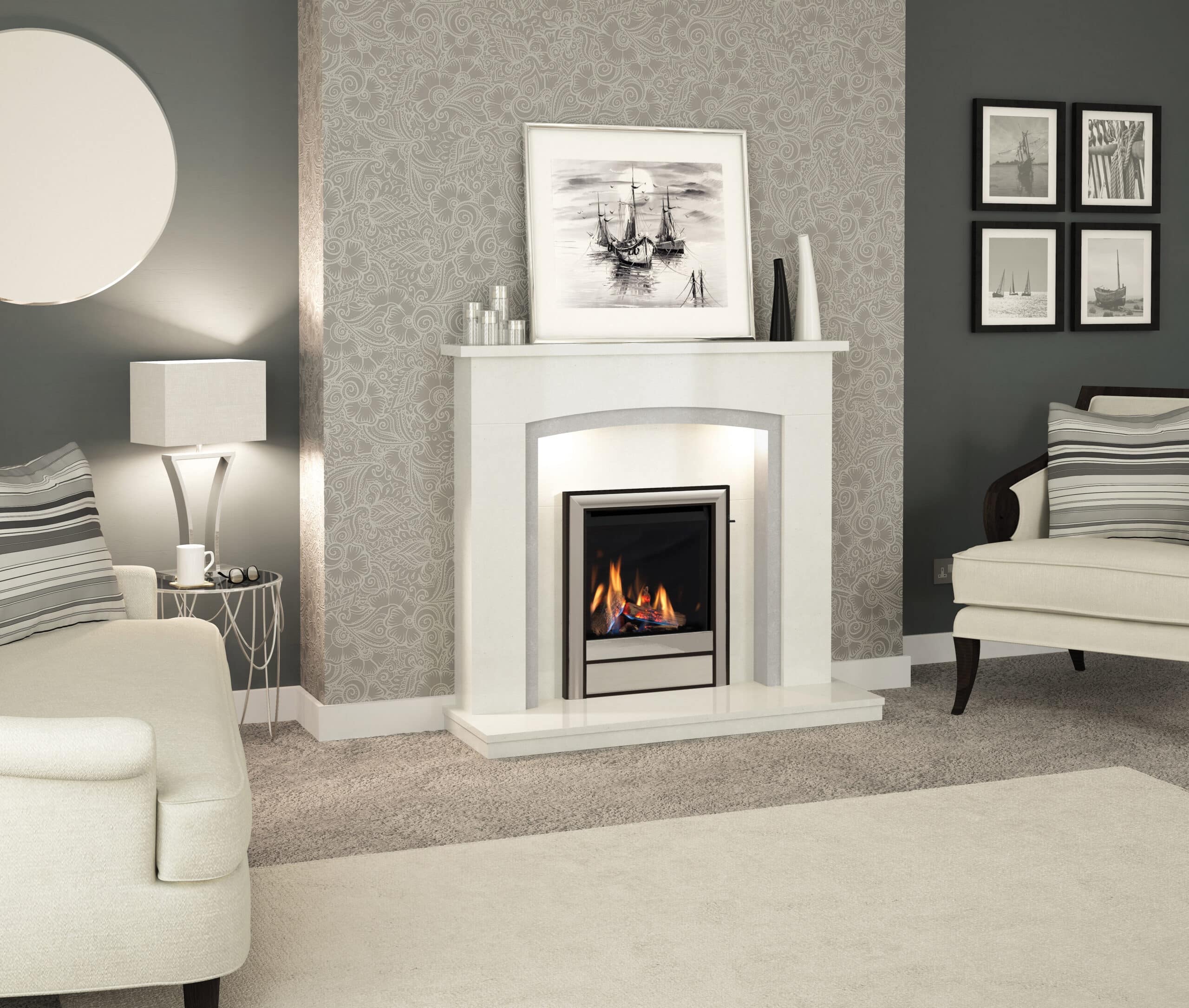Sherborne in White MicroMarble fire surround decor