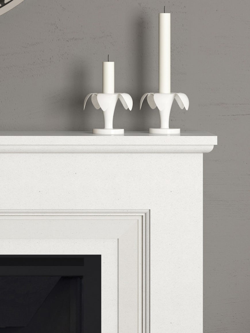 Sinderhope in White Micromarble with Highcliffe 950 Gas Fire Top Detail
