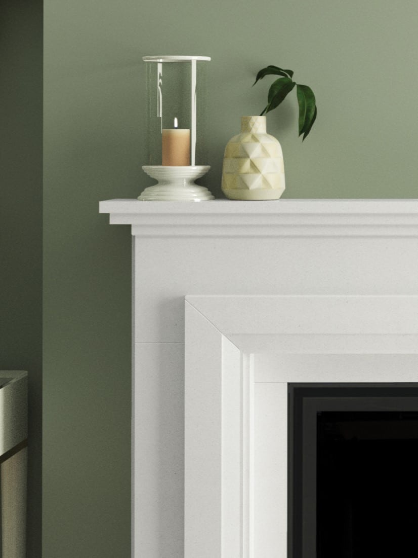 Sunnyside in White Micromarble with Highcliffe 750CF Gas Fire top detail
