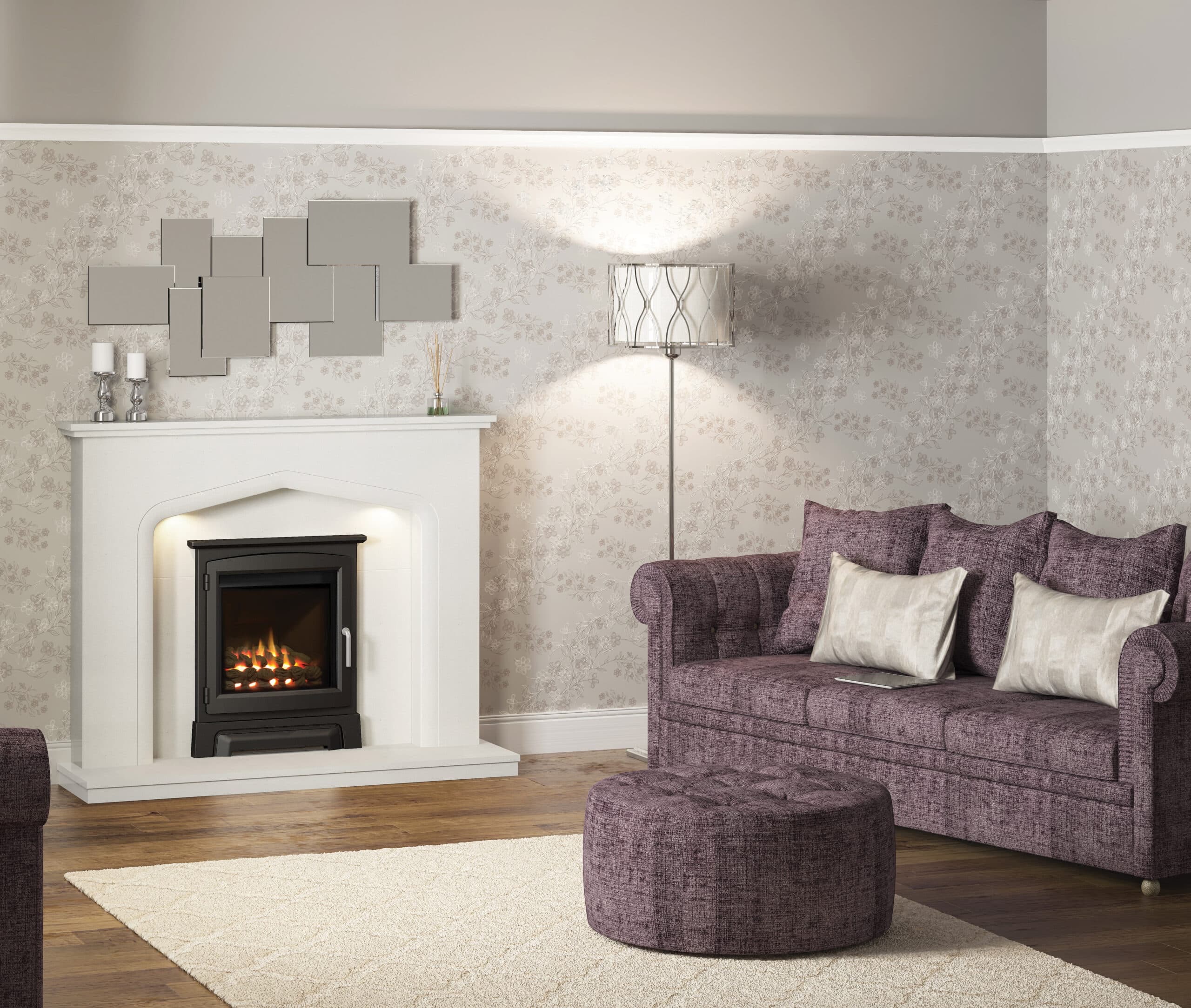 Walwick in White Micromarble with Highliffe Gas Fire with Cast Stove Front decor