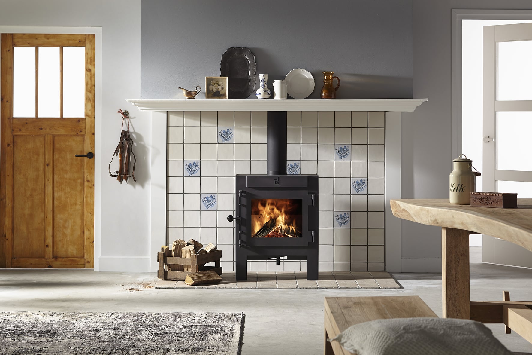 Dik Geurts large wood burning stove in a kitchen