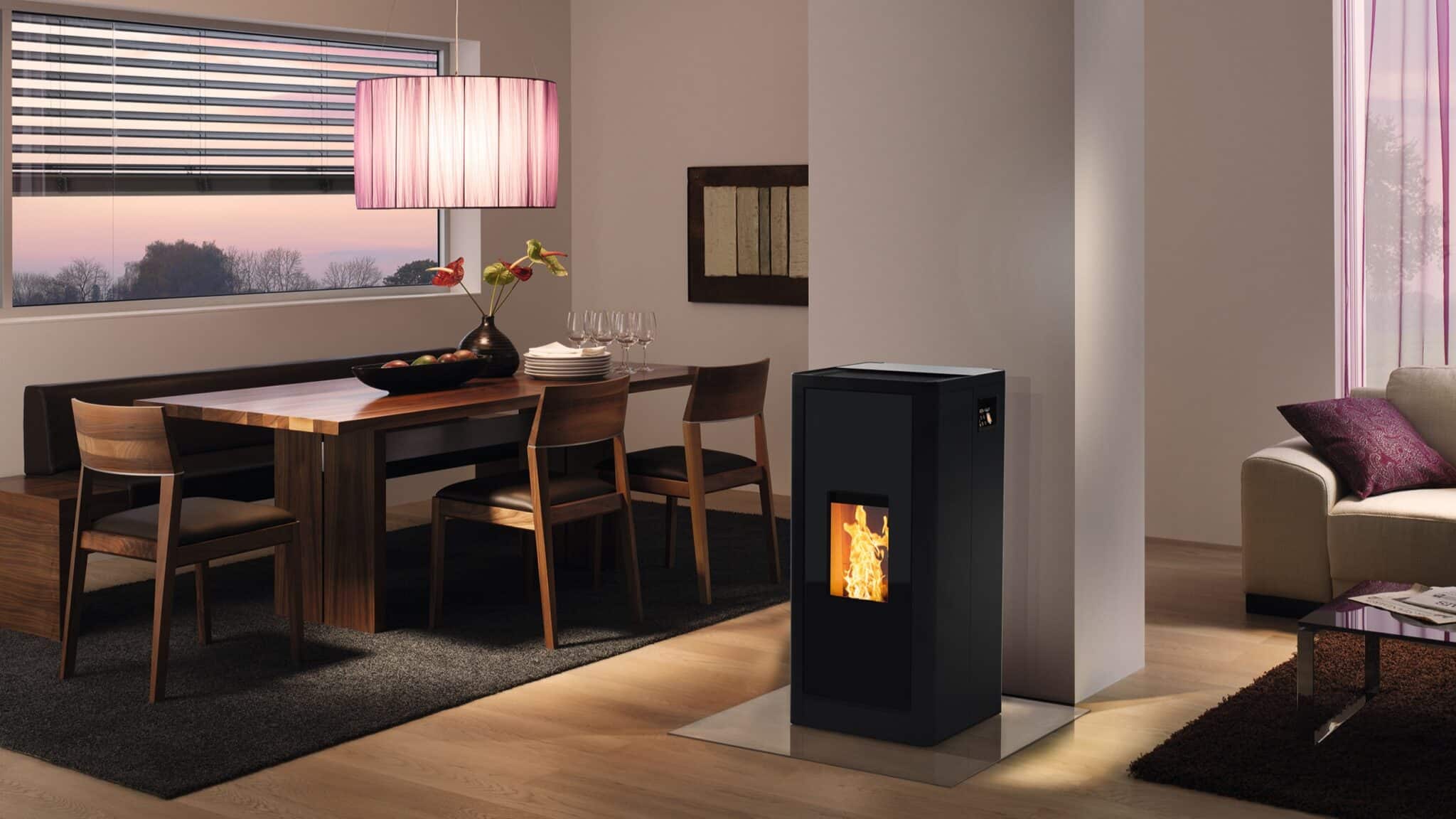sumo pellet stove in dining room