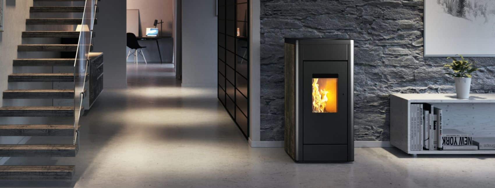 FILO pellet stove in a hallway