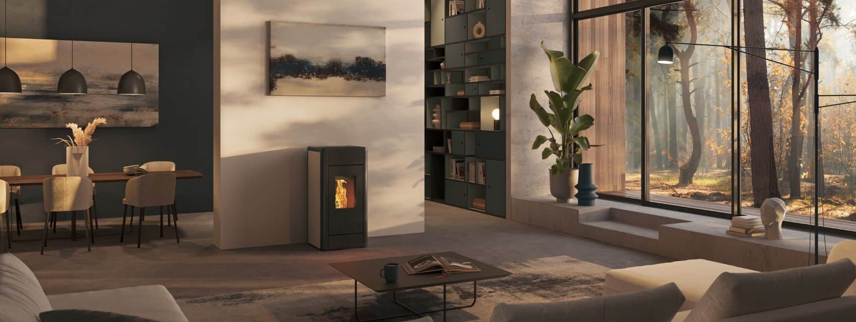 FILO pellet stove in lounge area