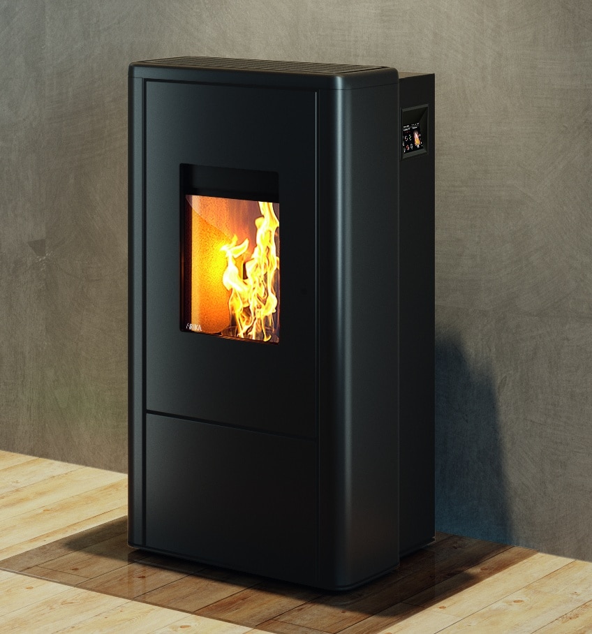 LIVO Pellet stove against a wall