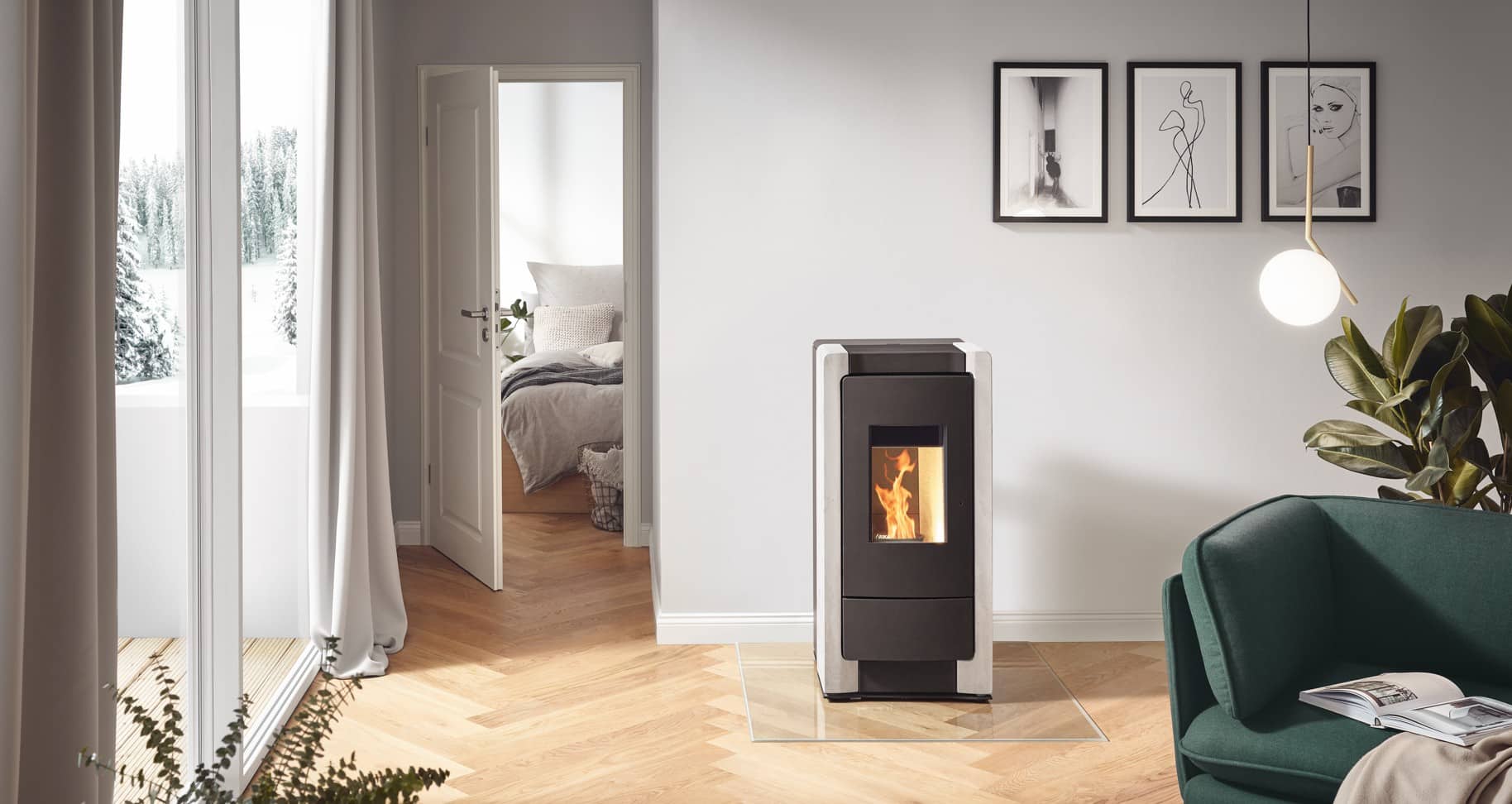 pellet stove in a living area