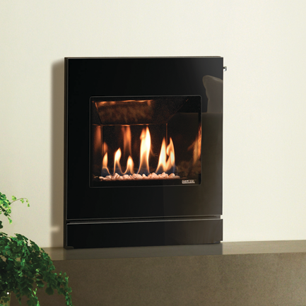 Gazco Logic™ HE Designio2 Glass Inset Gas Fire with white stone fuel bed