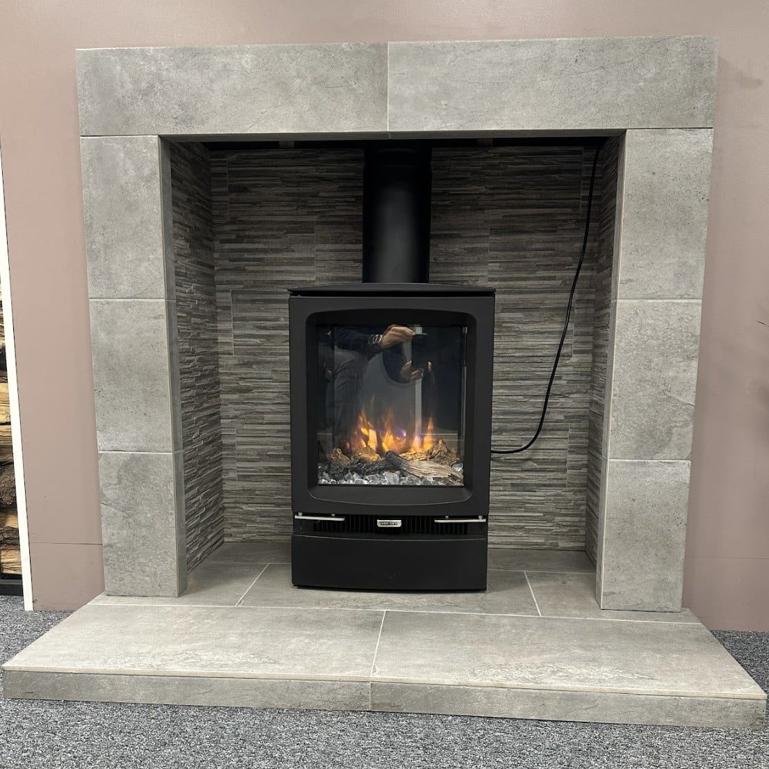 OER Ash Grey Fireplace with Split Stone Interior Only