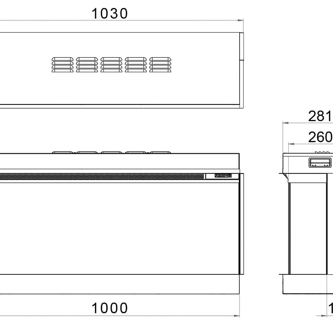 VS100 electric fire dimensions