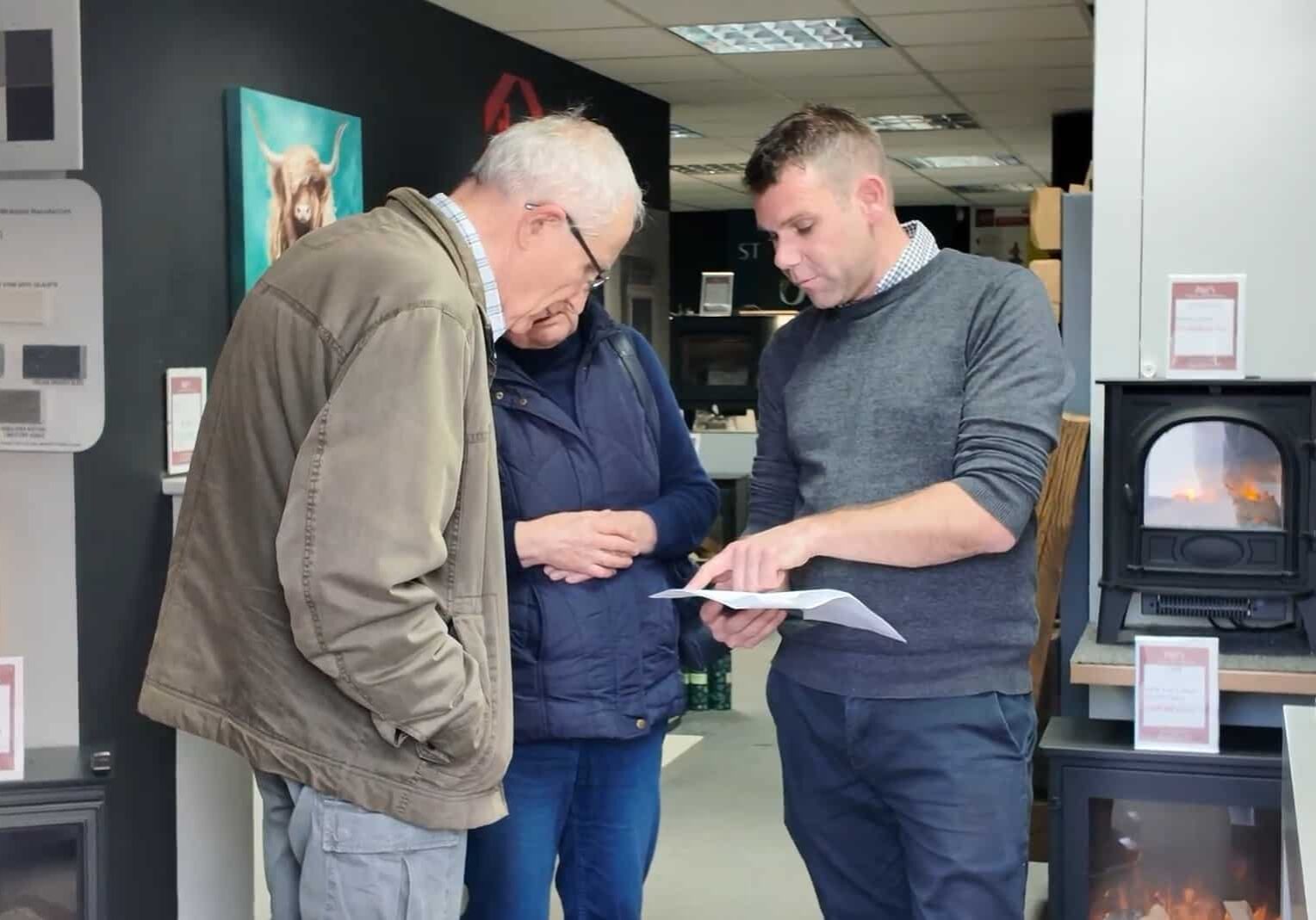 customers planing a fireplace installation